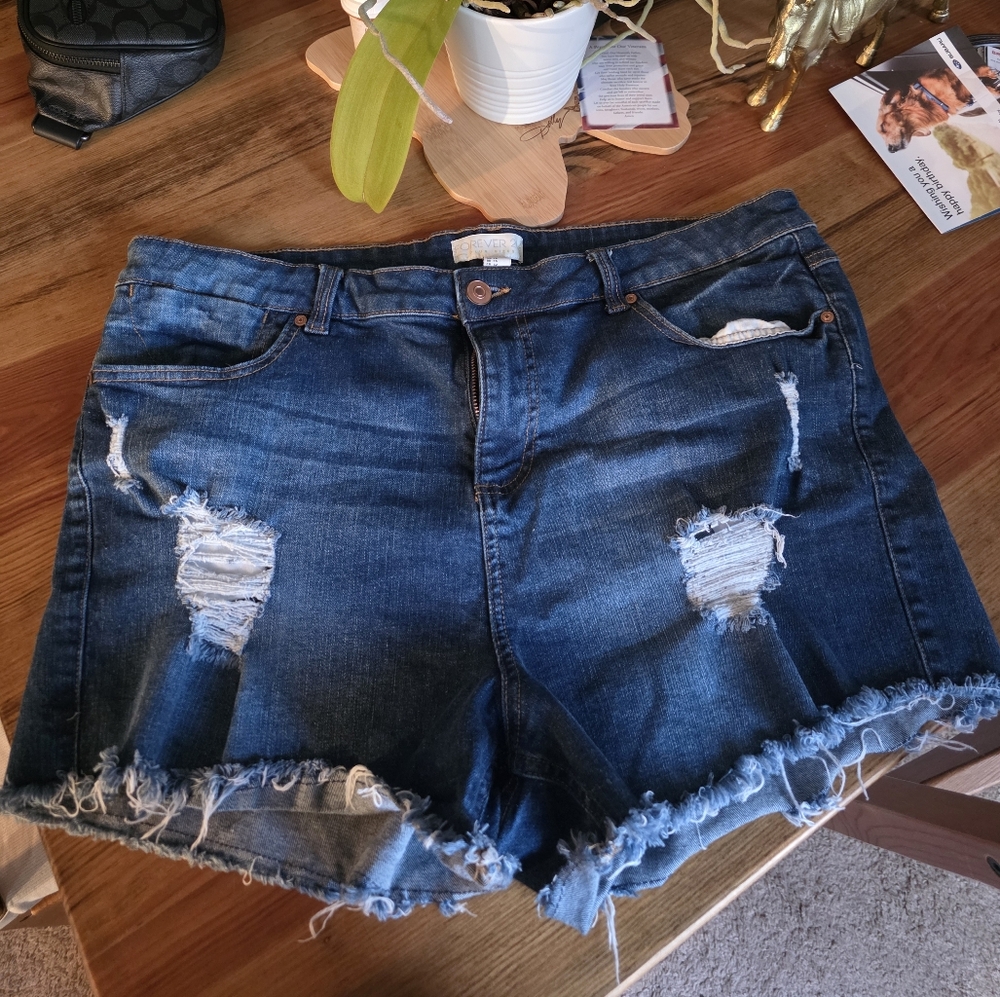 Forever 21 Blue Distressed Jean Shorts